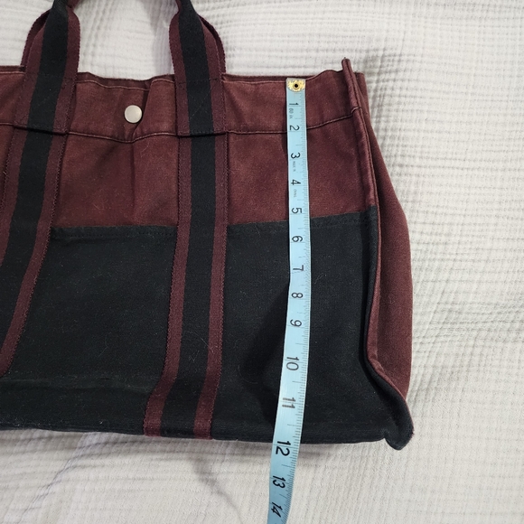 Hermes MM Fourre Canvas Tote Navy Blue and Burgundy Silver Hardware - Picture 5 of 16